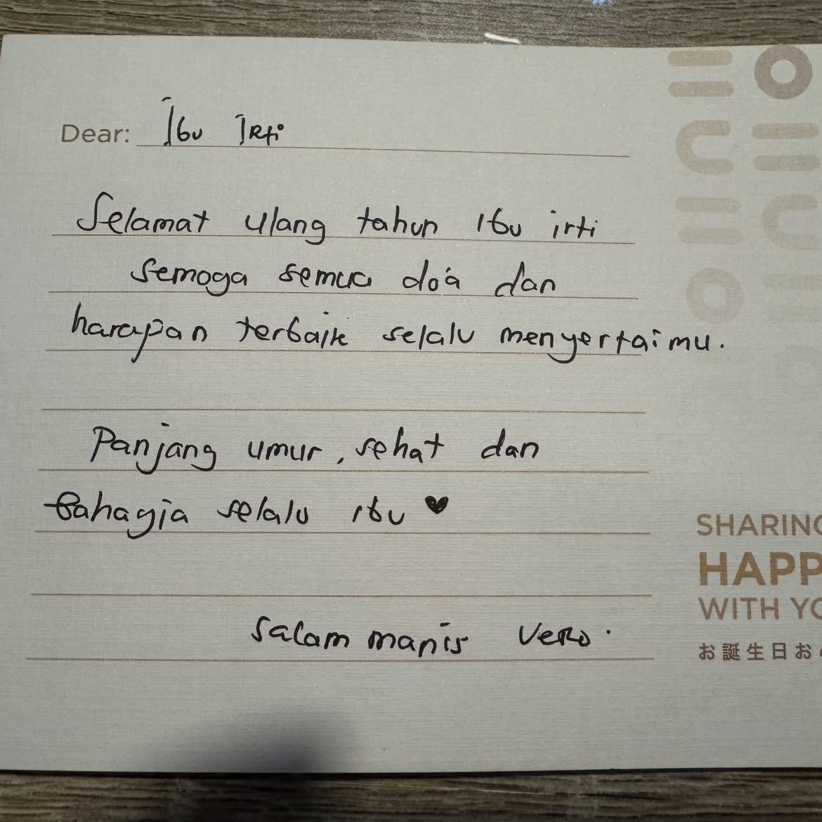 Ucapan dari Vero